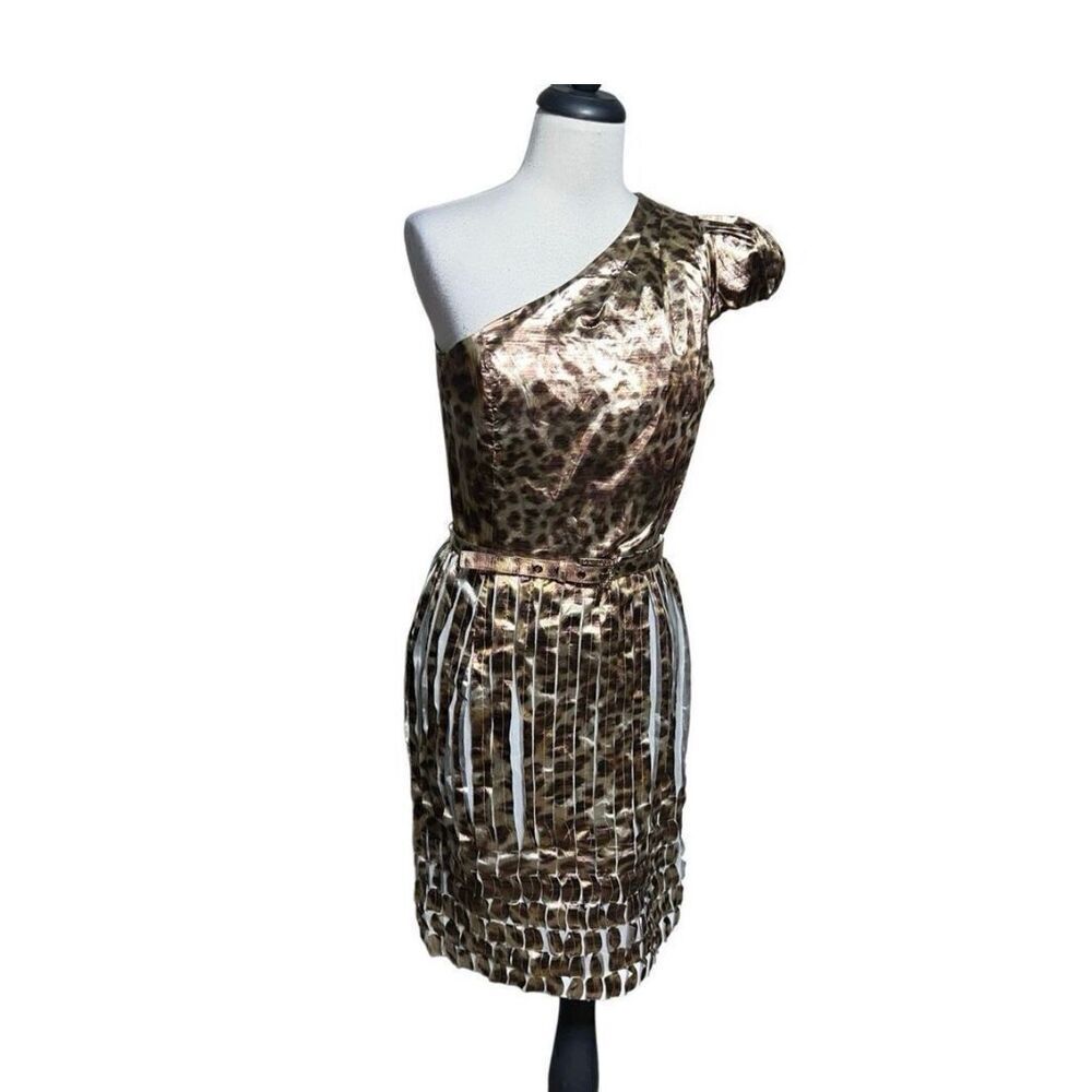 St. John Couture Womens Leopard Print One Shoulder Dress Mahogany Multi Sz 6 NWT
